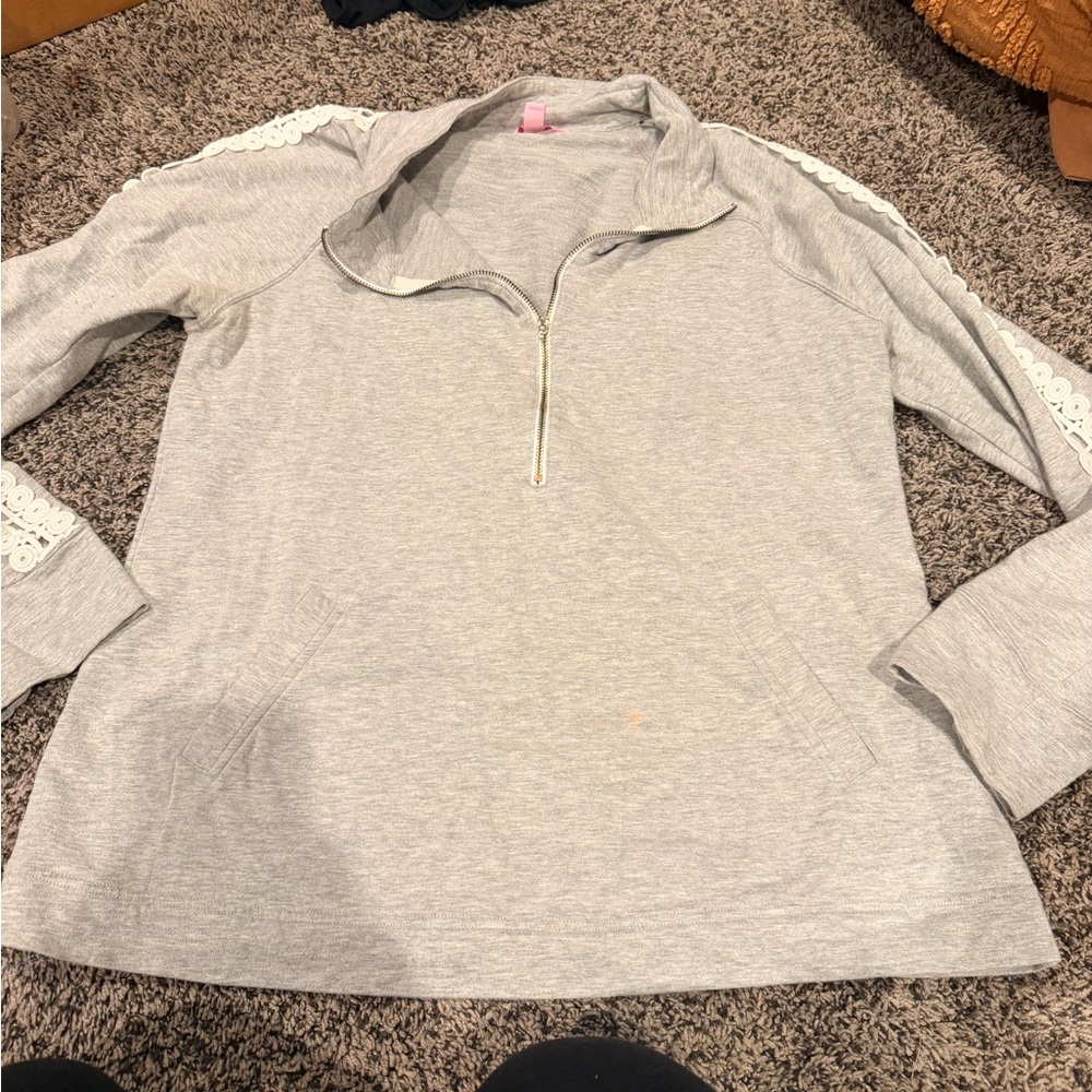 Lilly Pulitzer Light Gray Pullover with Pink Logo Tag